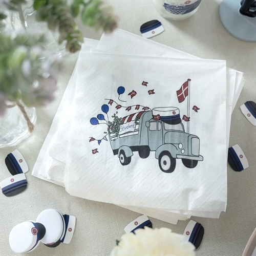 Servietter Blå studentbil - 20 stk.