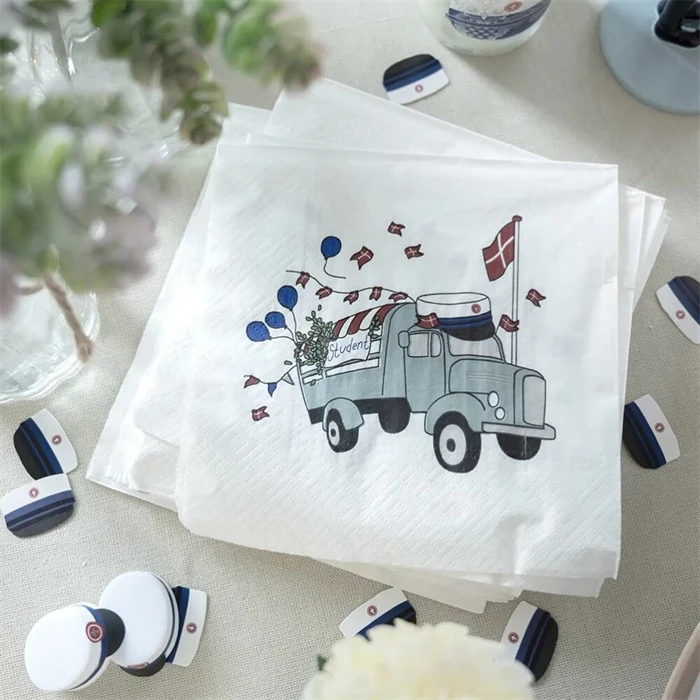 Servietter Blå studentbil - 20 stk.