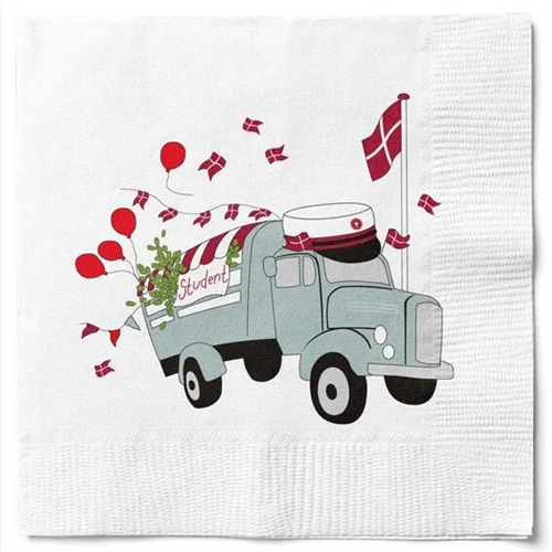 Servietter Røde studentbil - 20 stk.