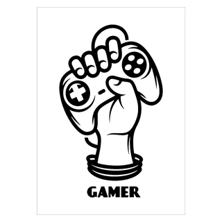 Gamer plakat med teksten gamer og Controller i hånden