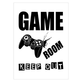 Gamer plakat med teksten Game Room Keep Out med controller