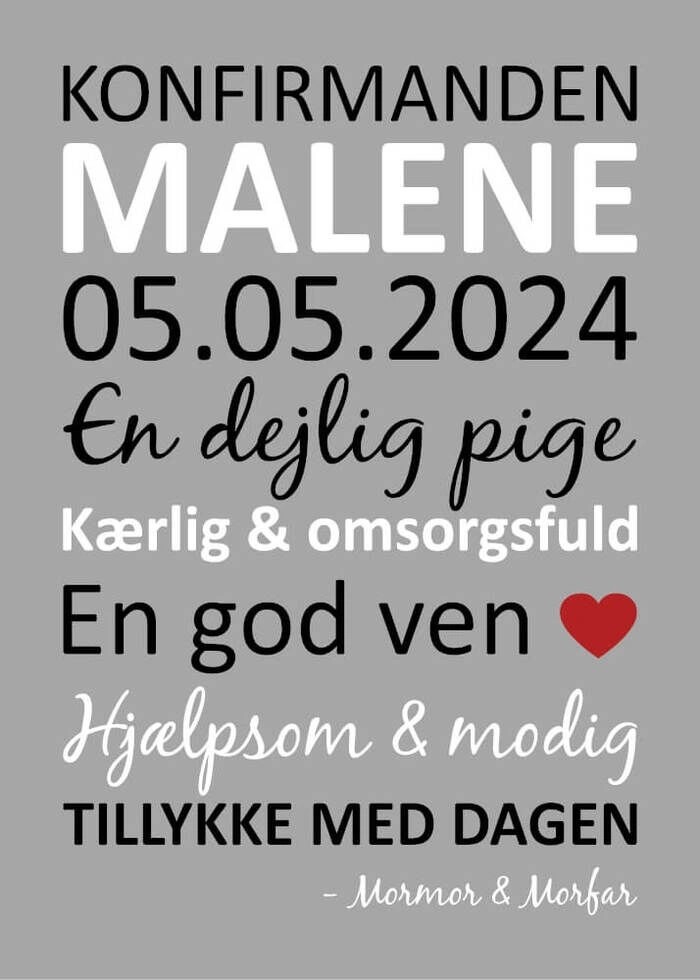 Fin og koselig konfirmasjonsplakat for jenter