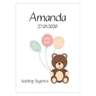 Søt og personlig fødselsplakat med bjørn for jenter