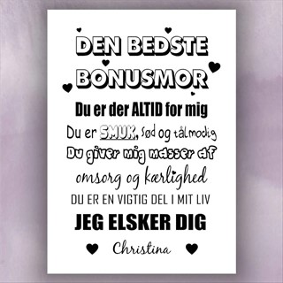 En søt og herlig plakat til en bonusmor