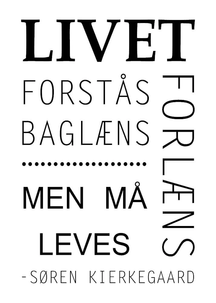 Plakat - Livet forstås baglæns af Søren Kierkegaard