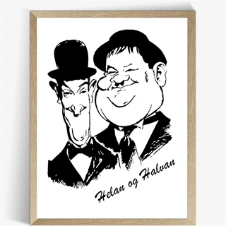 Morsom plakat med karikatur av Helan og Halvan
