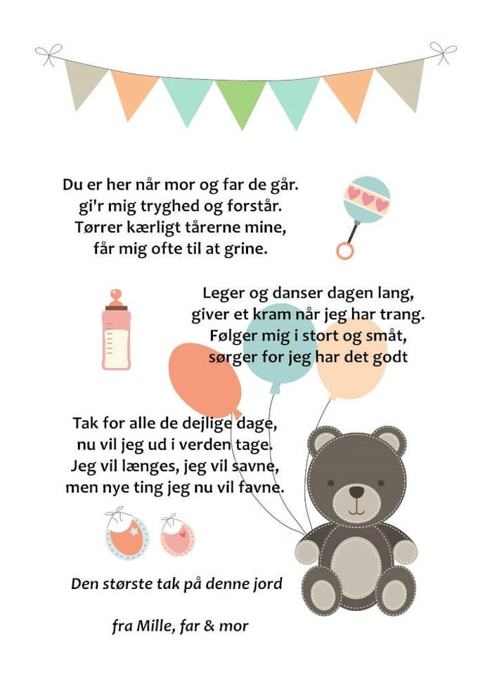 Plakat med dikt til en snill dagmamma