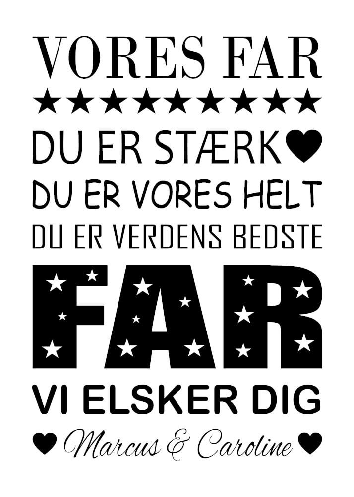 Plakat om verdens beste far. Vi elsker deg far