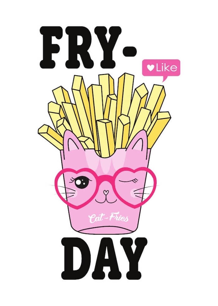 Plakat med pommes frites et like og teksten Fry-day