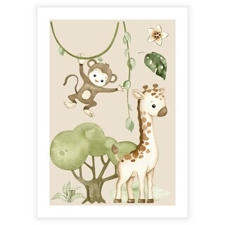 Søt plakat for barn med safaridyr som ape og sjiraff