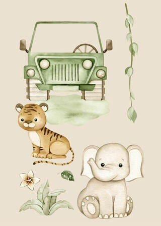 Safari elefant og tiger - Plakat