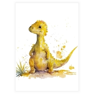 Akvarell barneplakat med gul dinosaur