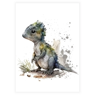 Grå dinosaur - Akvarellplakat 