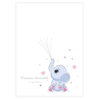 Rosa elefant baby dåp fingeravtrykk plakat