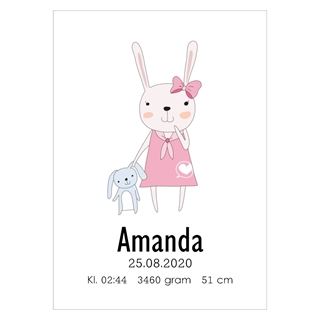 Søt fødselsplakat for små jenter med kanin