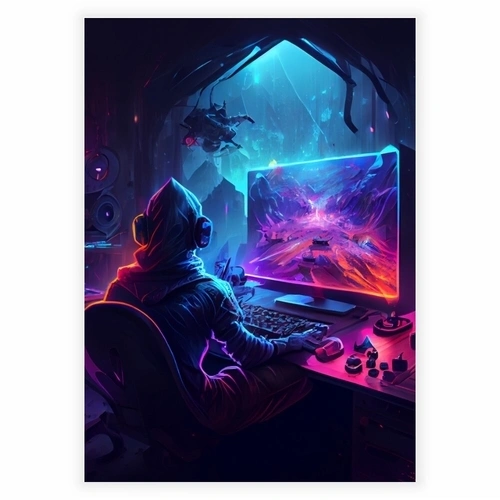 Plakat Spiller som spiller på PC og dataspillillustrasjon
