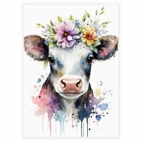 Akvarell Blomster plakat med en liten kalv