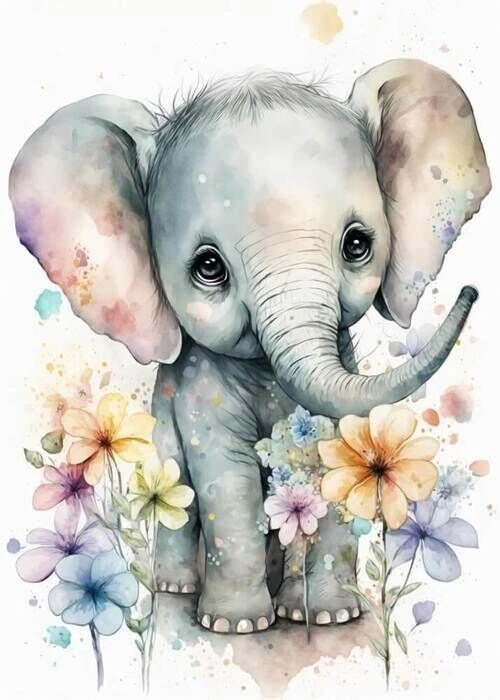 Blomsterplakat med liten elefant