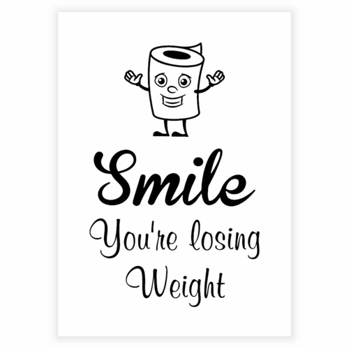 Plakat for badet med teksten «Smil du går ned i vekt» bakgrunn Hvit