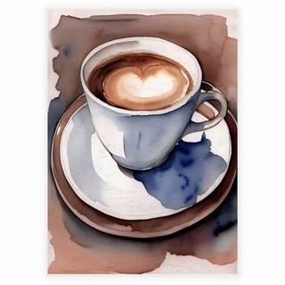 Kaffe med hjertemønster - Akvarell Plakat 