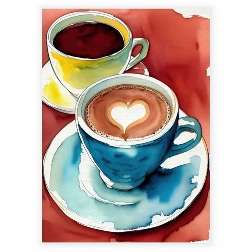 Kaffekopper - Akvarell Plakat 