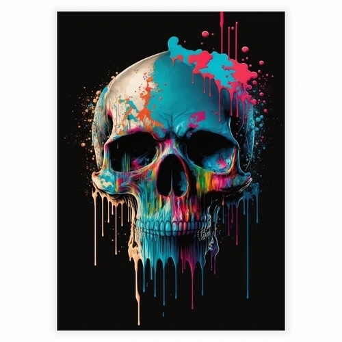 En veldig unik og vakker plakat med Dripping paint skull plakat