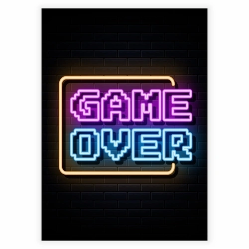 Superkul neonplakat med teksten Game over