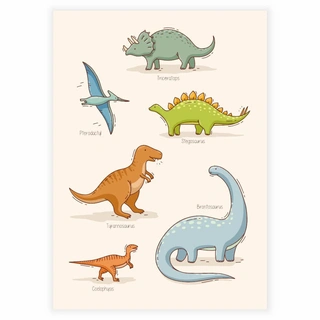 Håndtegnede dinosaurer - læringsplakat