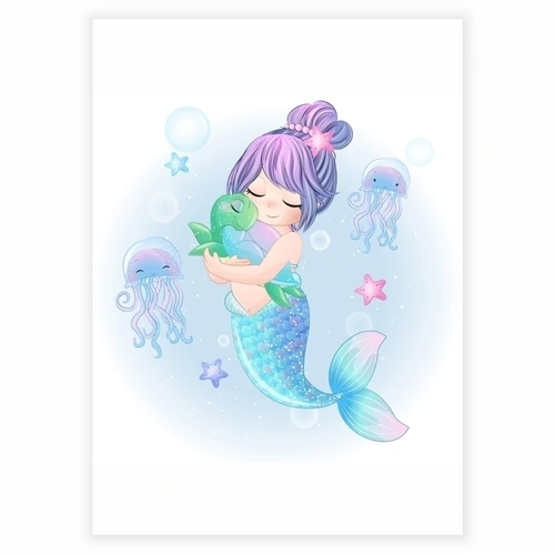 Havfrue med søt havskilpadde som barneplakat