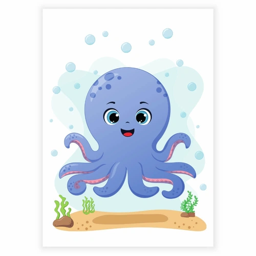 Morsom blekksprut med bobler som barneplakat