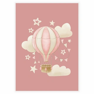 Varmluftsballong på en støvete rosa bakgrunn - Plakat