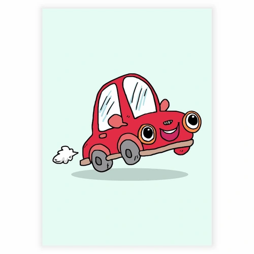 Søt, morsom og glad rød bil med øyne som plakat til barnerommet