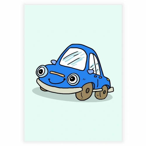 Søt, morsom og glad blå bil med øyne som plakat til barnerommet