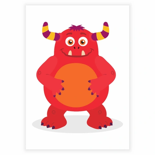 Søtt og morsomt rødt monster som plakat til barnerommet