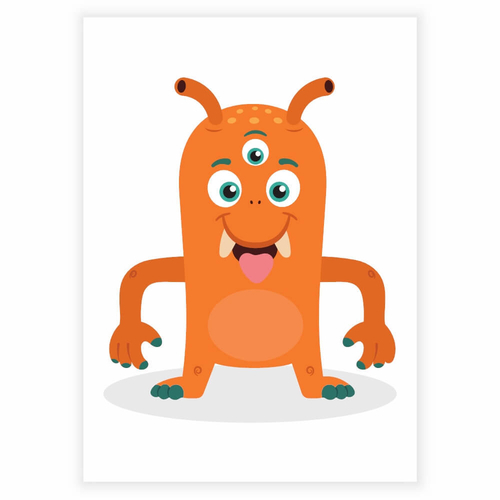 Søtt og morsomt oransje monster som plakat til barnerommet