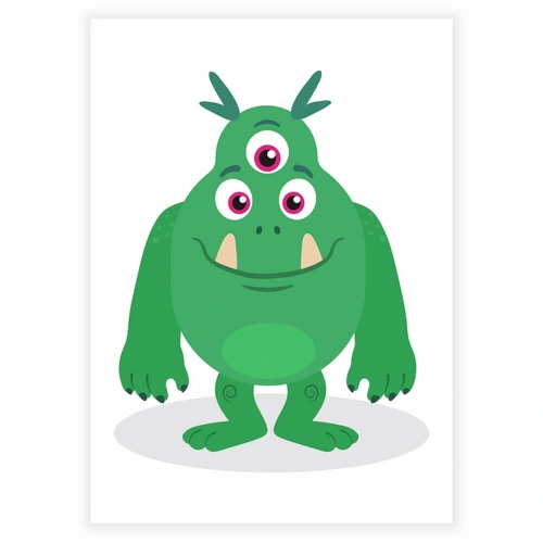 Søtt og morsomt grønt monster som plakat til barnerommet
