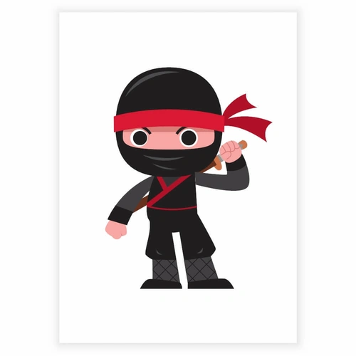 Morsom ninja i svart med sverd på ryggen - Barneplakat