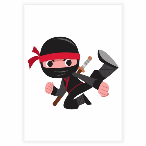 Morsom ninja i svart gjør karatespark - Barneplakat