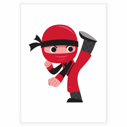 Morsom rød ninja gjør karatespark - Barneplakat