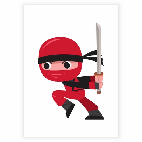 Morsom rød ninja med sverd - Barneplakat