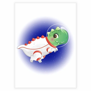 Grønn dinosaur i verdensrommet - Barneplakat