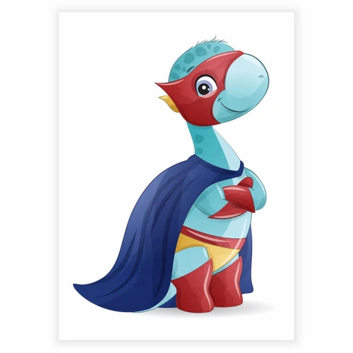 Morsom superhelt som dinosaurer i fargen blå - plakat til barnerommet