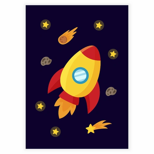 Flygende rakett i verdensrommet plakat til barnerommet