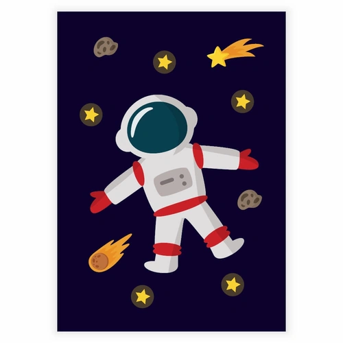 Flygende astronaut i verdensrommet plakat til barnerommet