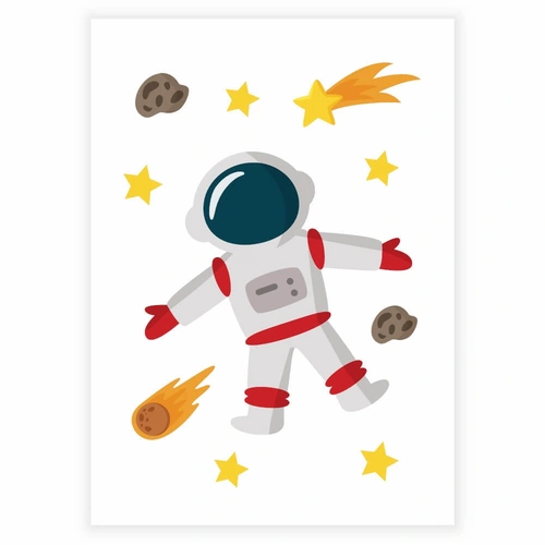 Supersmart plakat med en flygende astronautplakat til barnerommet