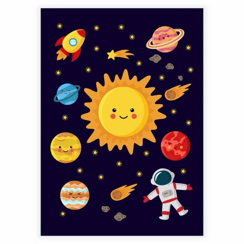 Hele universet med sola i fokus plakat til barnerommet