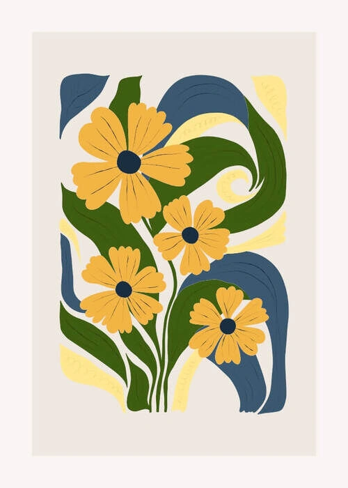 Abstrakte blomster gul 3 - Plakat