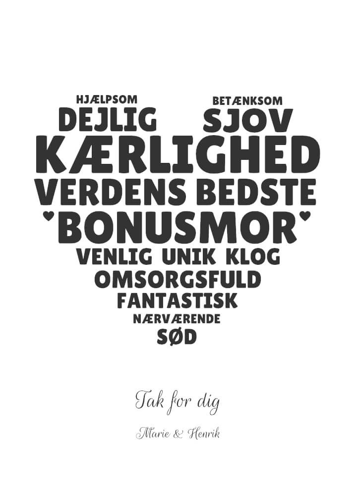 Søte ord til mor formet som et hjerte - Mor Plakat med egne hilsener
