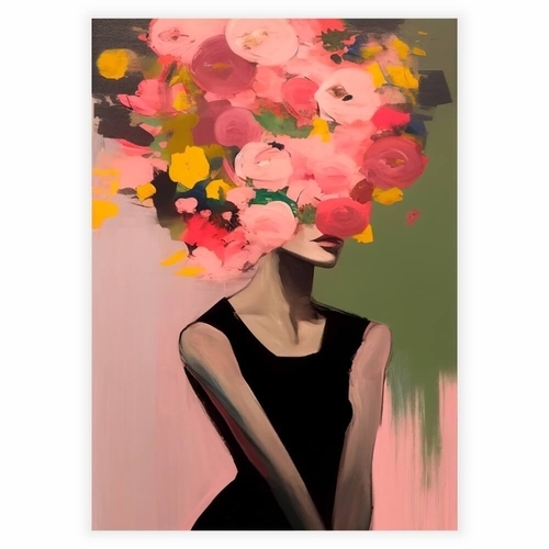 Vakker fargerik kvinne med blomster i håret plakat