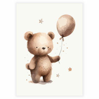 Brun bamse med ballong - Plakat